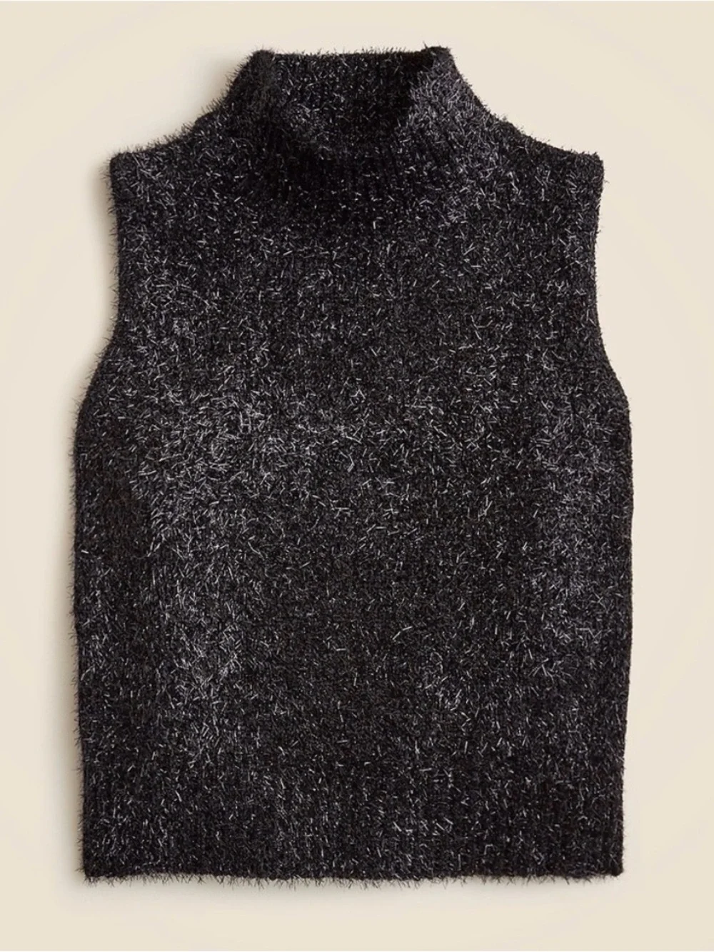 J Crew Sleeveless Turtleneck Sleeveless Shaggy Knit Top - Black & Silver