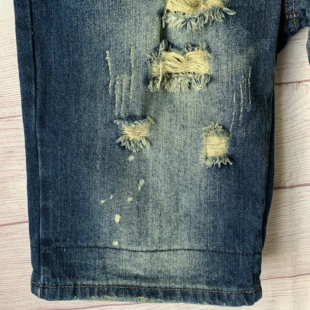 Qimu Fashion Mens Distressed Denim Jean Shorts Paint Splatter Size 30
