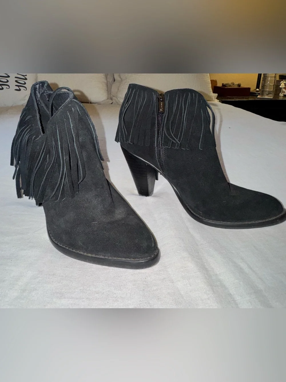 Jessica Simpson Fringe Suede Ankle Booties - Black