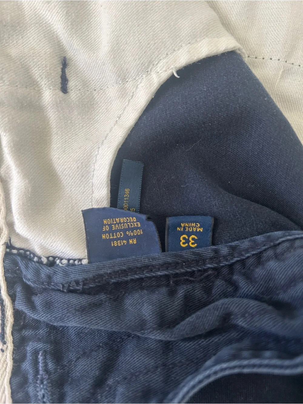 Ralph Lauren Navy Cotton Flat-Front 9” Distressed Shorts