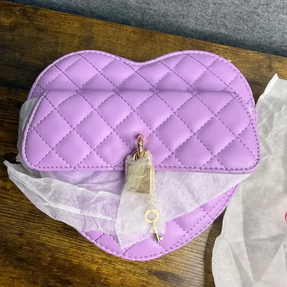 Lola Mae Quilted Heart Crossbody Bag in Lavender