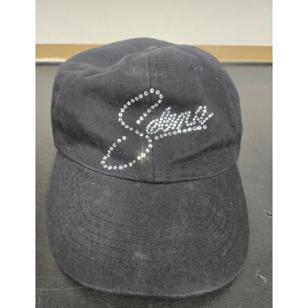 Selena Quintanilla Bling Lettering Logo Black Strapback Dad Hat Cap Adjustable