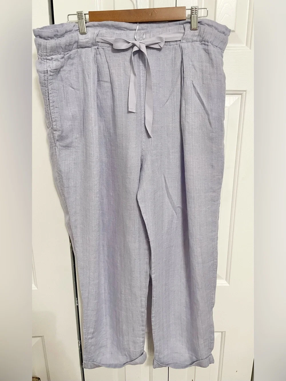 Free People Lavender Drawstring Linen-Blend Pants
