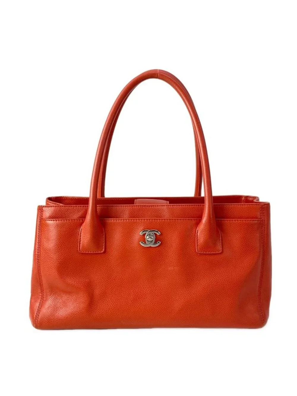 Chanel Tote Executive Line Orange Silver Leather