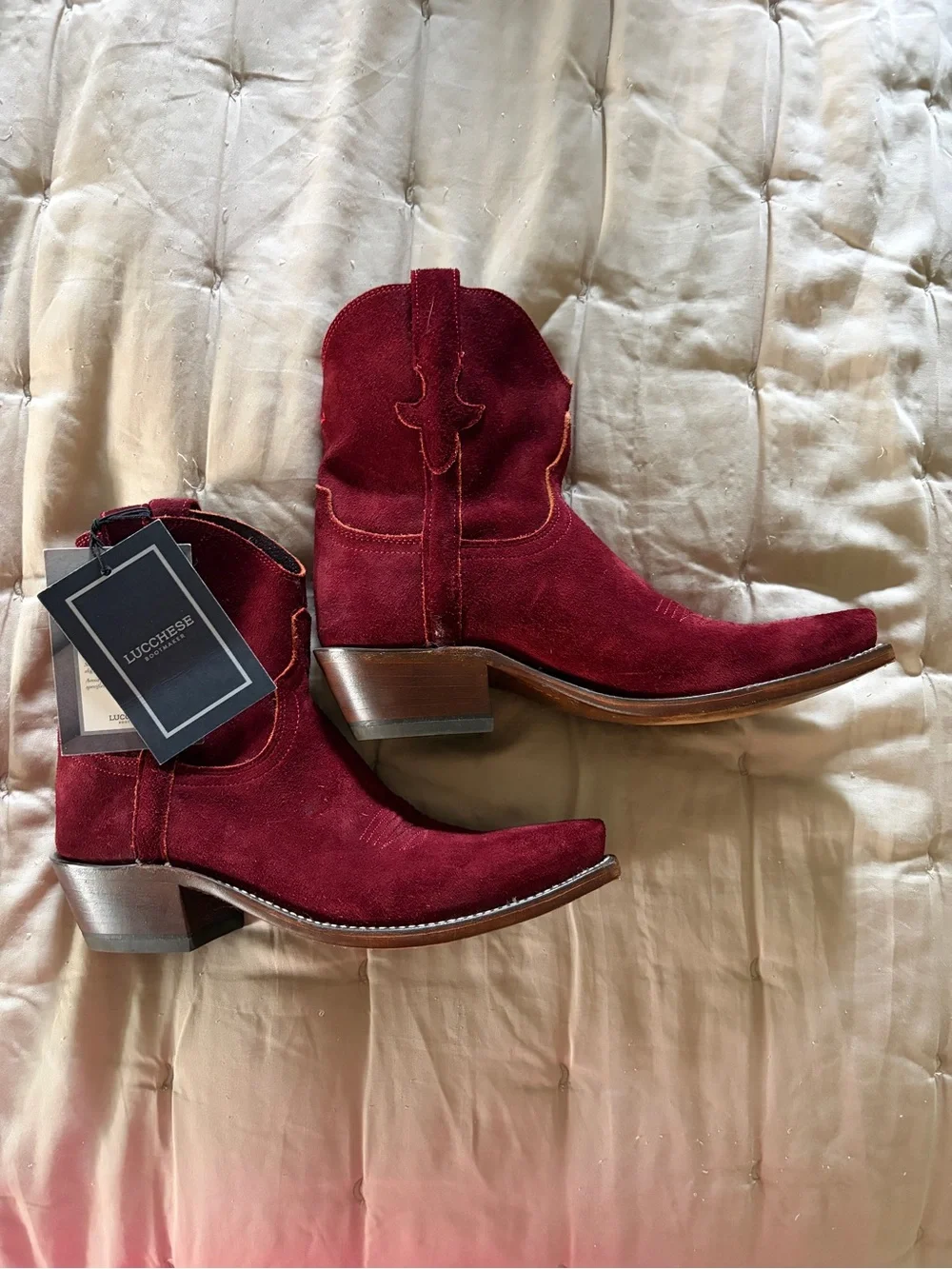Lucchese Elena Wine Suede Western Ankle Boots