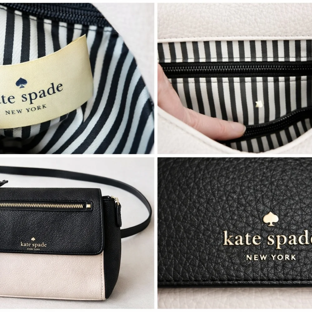 kate spade Black and Cream Pebbled Leather Crossbody Bag