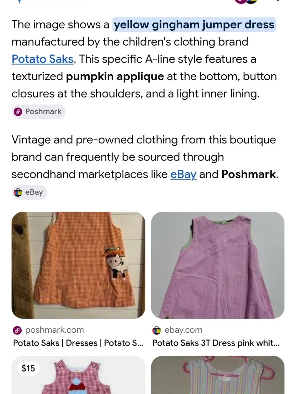 Potato Sak Micro Gingham Jumper Pinafore Girls Cottagecore Fall Pumpkin Dress 6