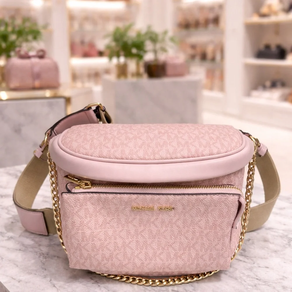 Michael Kors Blush Pink Signature Crossbody Belt Bag with Gold Hardware