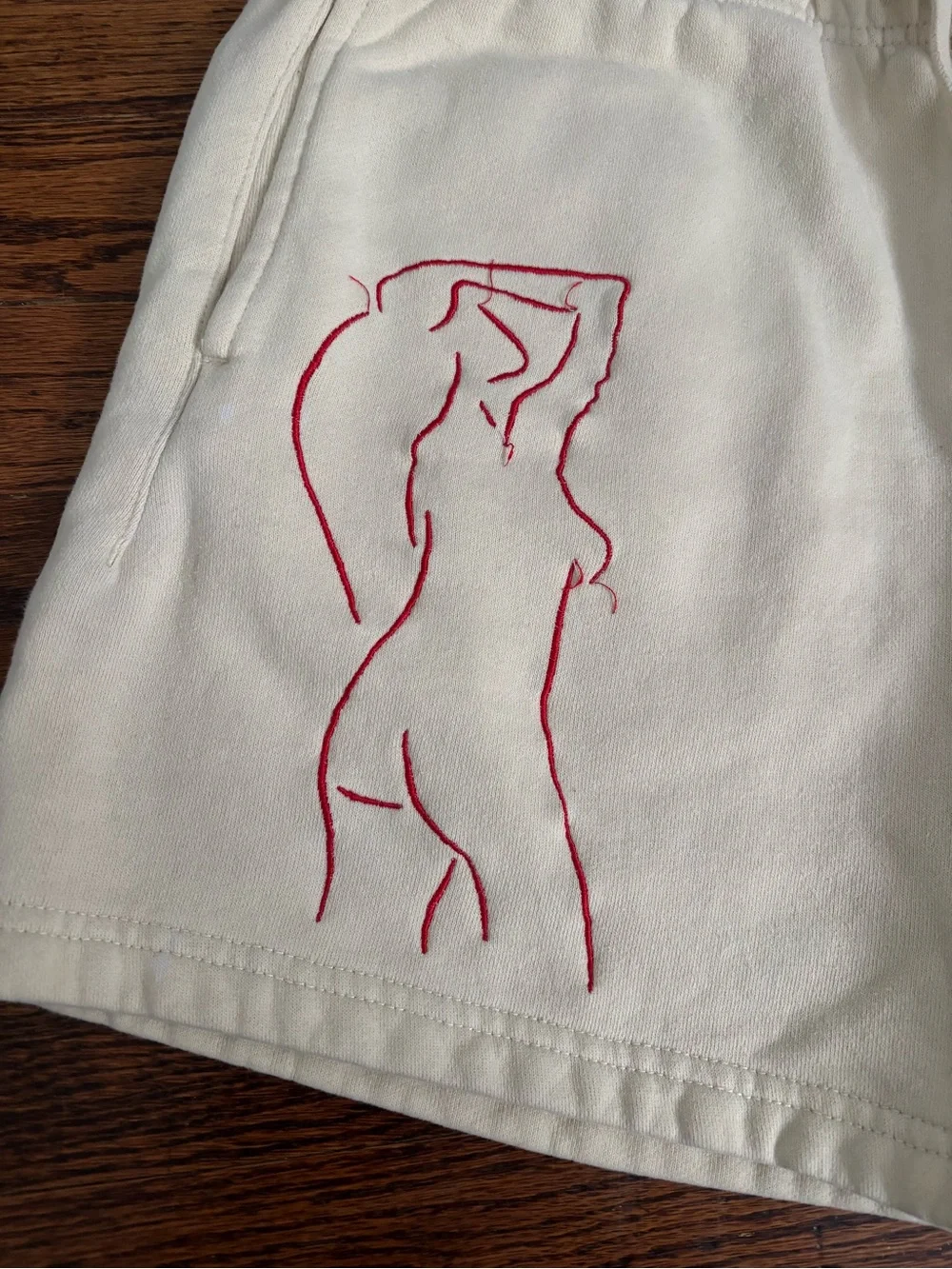 Playboy Men’s Cream Lounge Shorts with Red Bunny and Silhouette Size Small