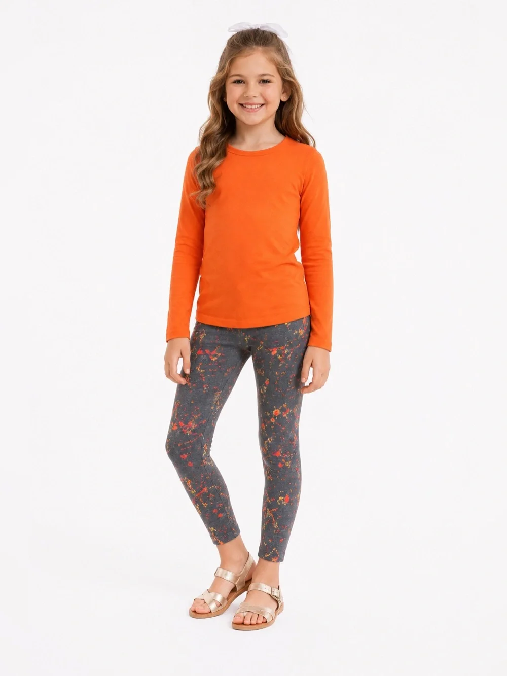 Crewcuts Vibrant Orange Burst Gray Leggings