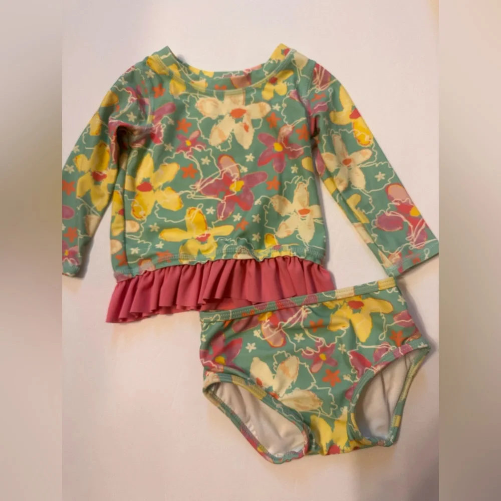 12-18M Ruffle Butts Mint Floral Ruffle Swim Set