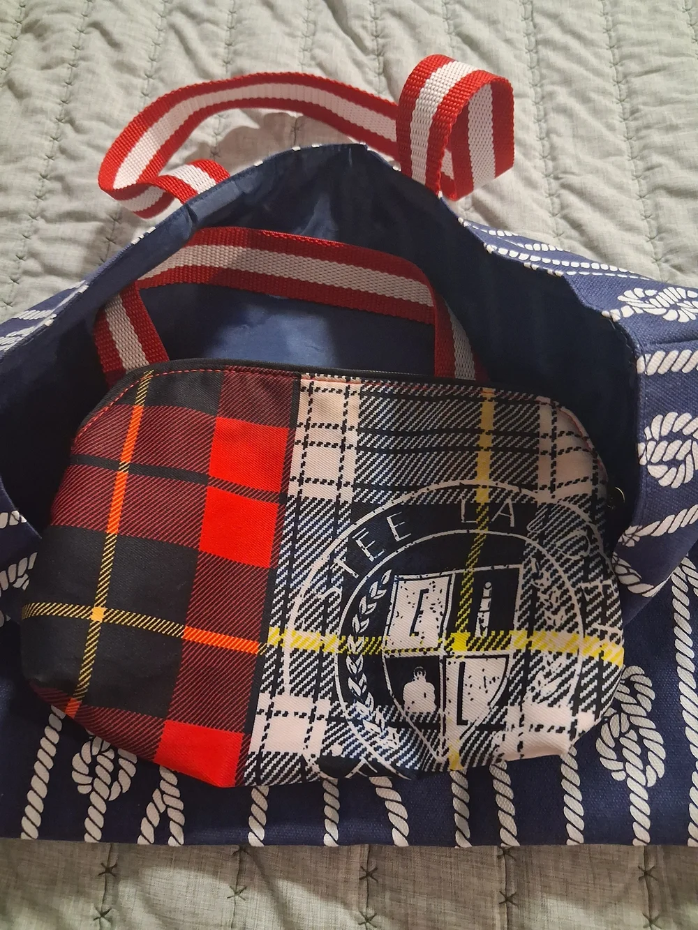 estee lauder tote & makeup bag stylish navy