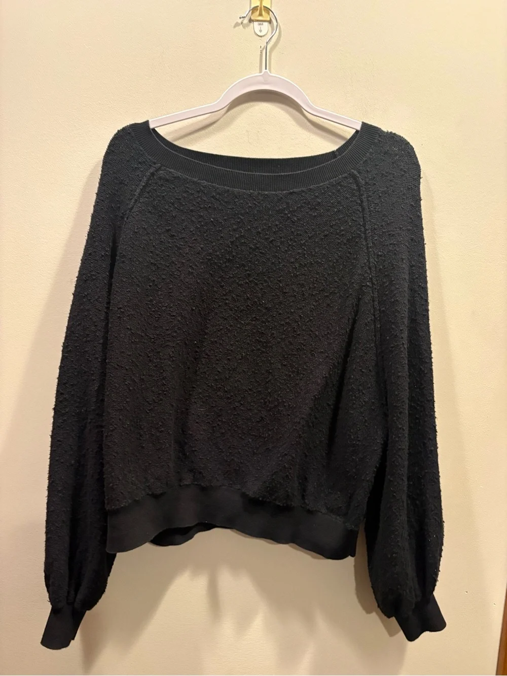Free People Found My Friend Black Boucle Pullover Sweatshirt