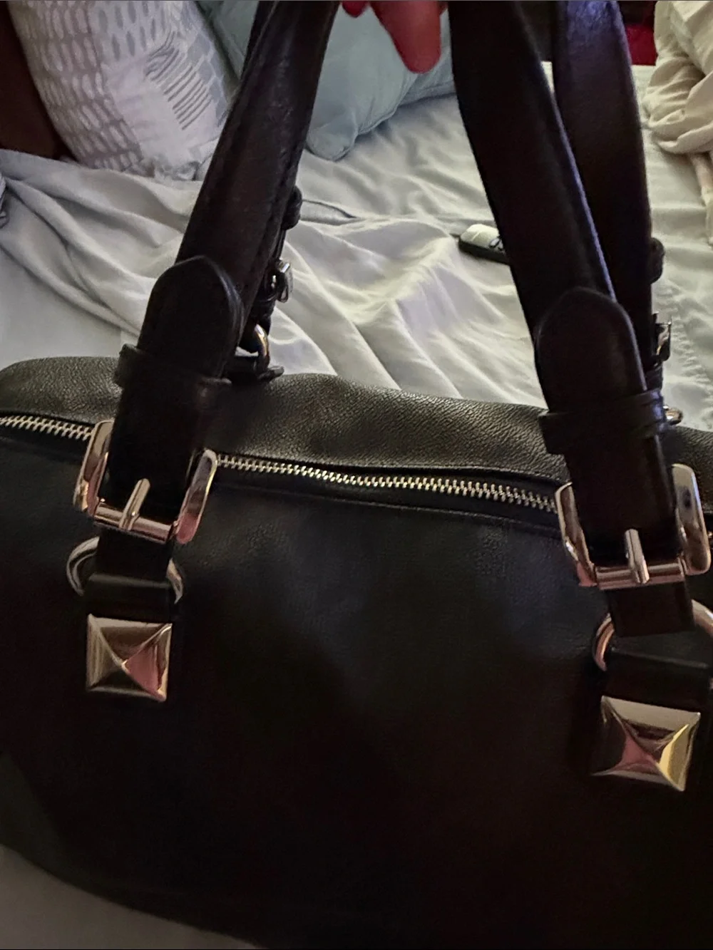 Michael Kors Black MK Logo Satchel with Gold Charm