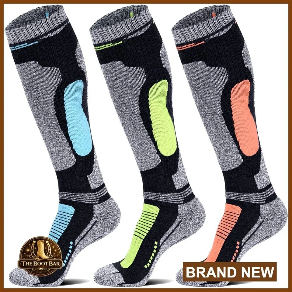 Merino Wool Ski Socks 2 Pairs Knee High Thermal Snowboarding Cold Weather