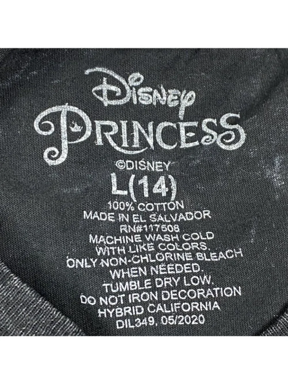 Disney Princess Jasmine T-Shirt Tee Black Marble Ebony Size 14 Large Girls NEW