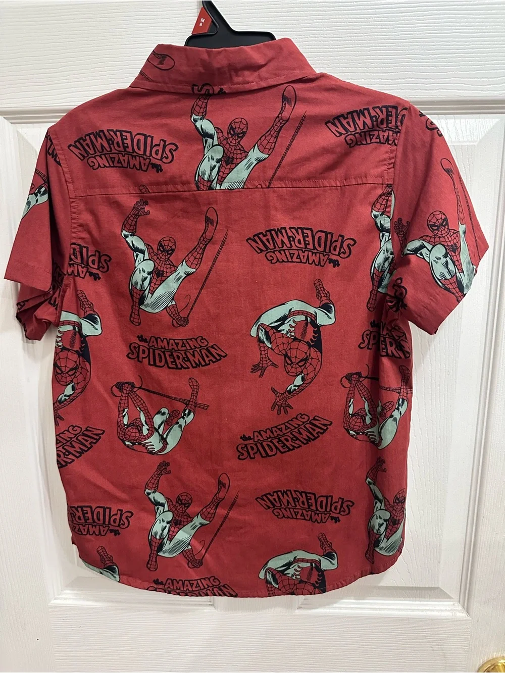Boys' Spiderman Marvel Short Sleeve Button-Up Shirt, Size M-8