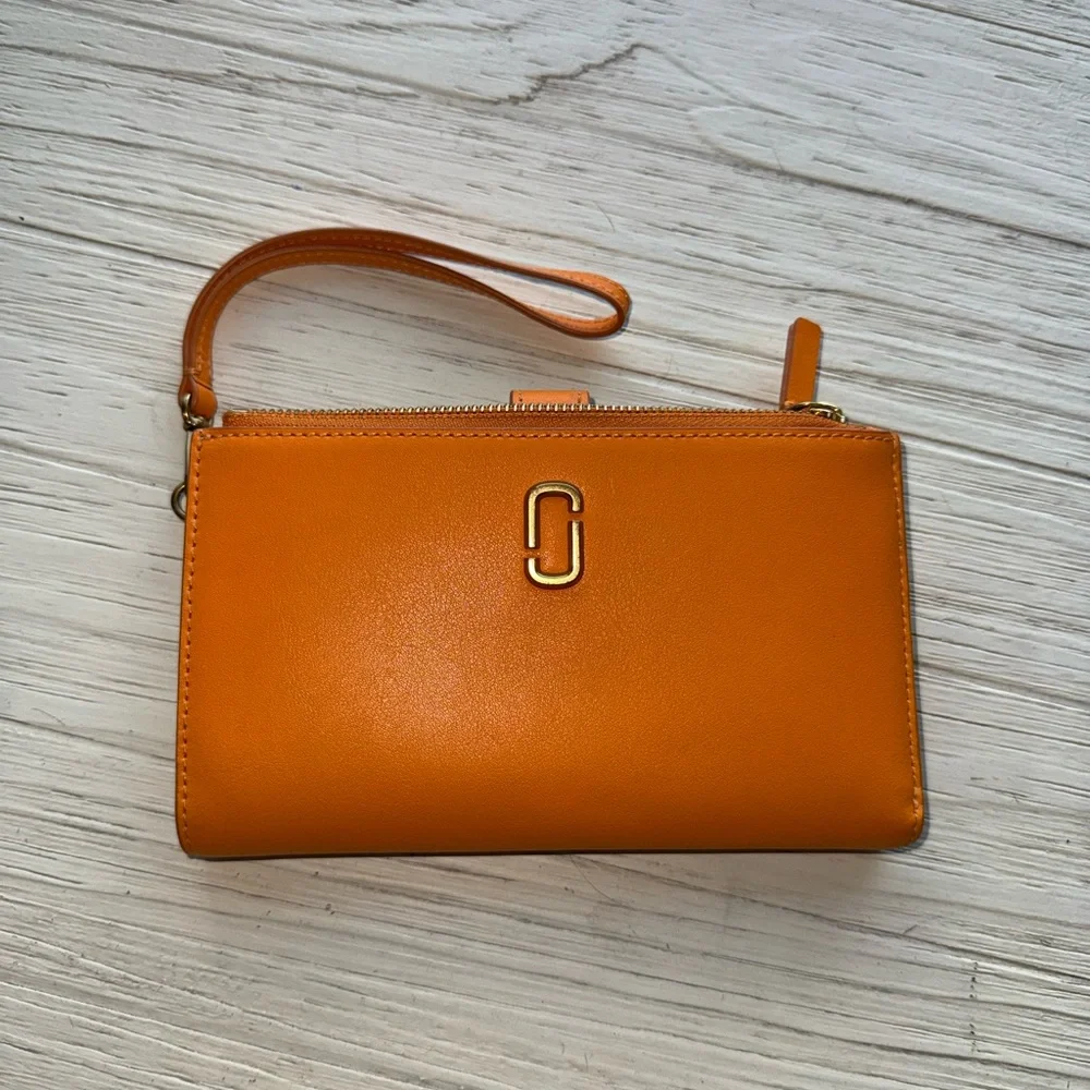 Marc Jacobs Orange Leather Double J Wristlet Clutch
