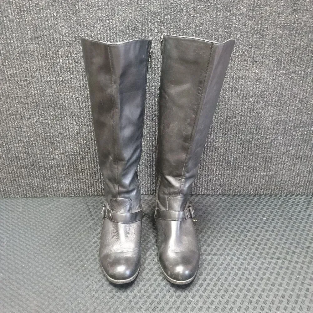 Me Too Arctic Womens Black Leather Knee High Zipper and buckle Boots Size 7m- WC