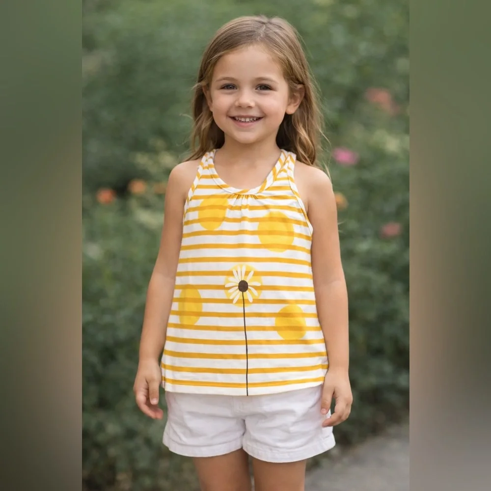 Girls Burberry Yellow and White Striped Kids Tank Top