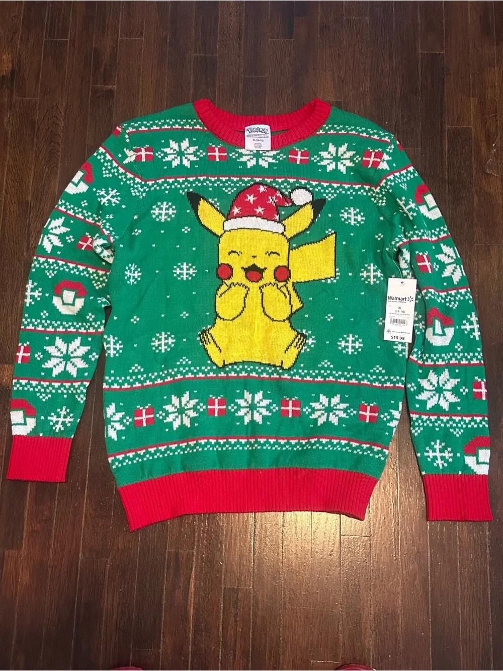 NWT Pokémon Pikachu Holiday Sweater Youth XL (14-16) Green Christmas Pullover