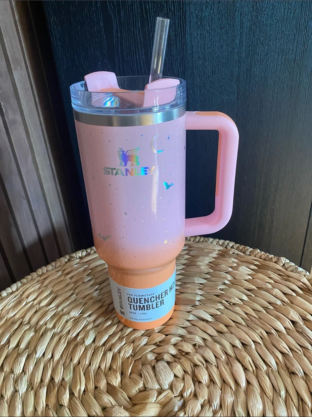 Stanley Pink Glitter Quencher Tumbler with Handle and Straw