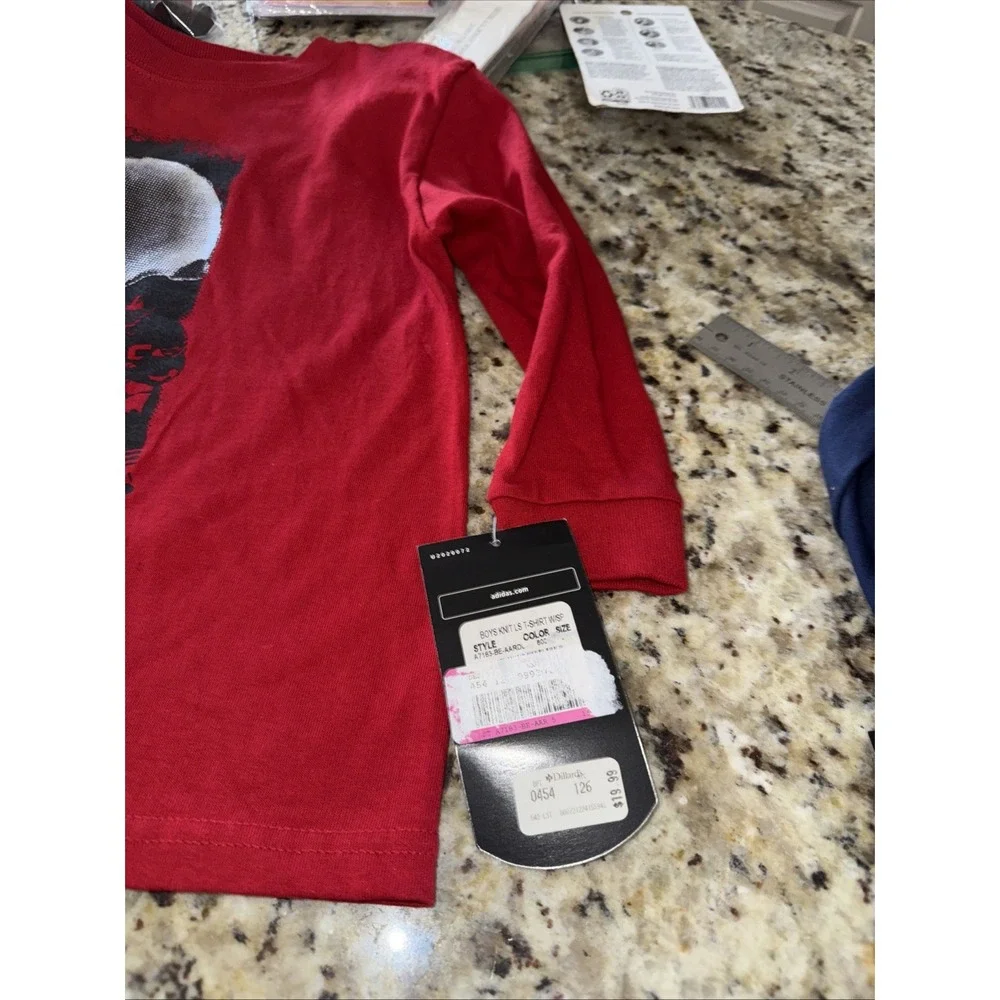 2 New Adidas Boys Size 5 Long Sleeve Royal And Red Football Shirts $20 Msrp 4425