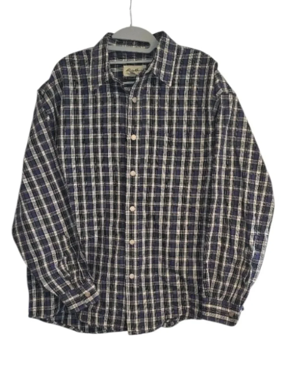 J. Crew Men's Button-Up Shirt Blue White Plaid Long Sleeve Linen Spread Collar L
