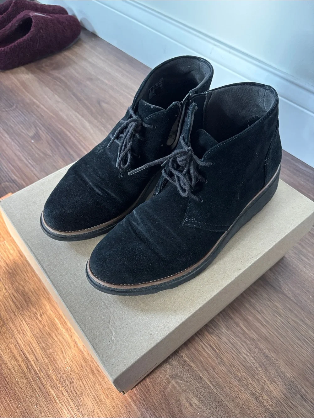 Clarks Black Suede Lace-Up Ankle Booties