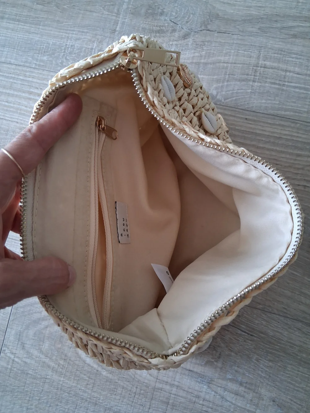 Woven Straw Cowrie Shell Embellished Clutch