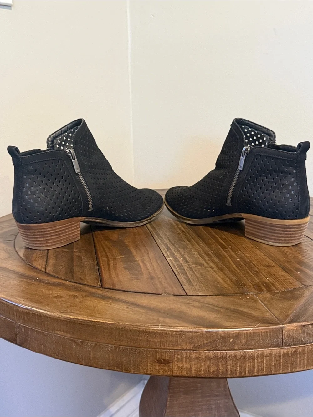 Lucky Brand Black Perforated Side-Zip Ankle Booties