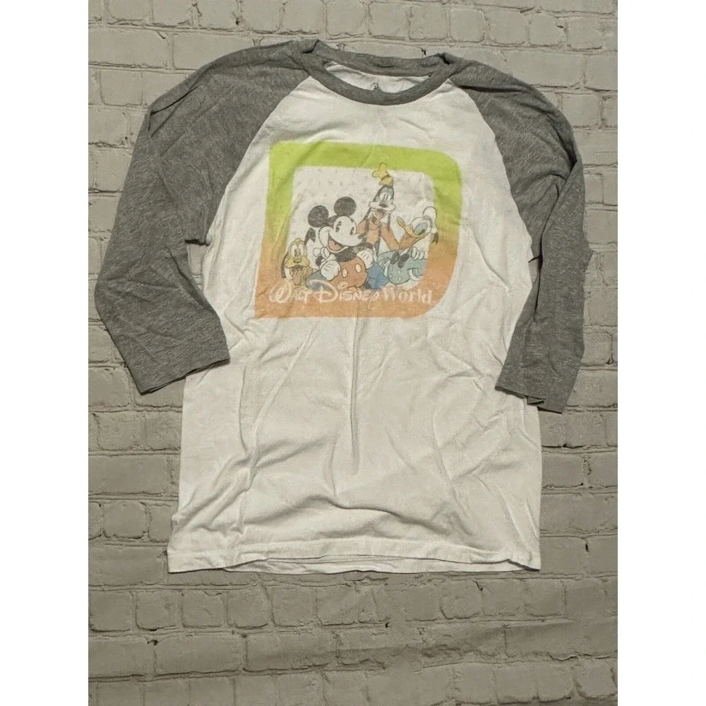 Disney Parks 3/4 Sleeve Adult T-shirt Small White Mickey Pluto Goofy Donald