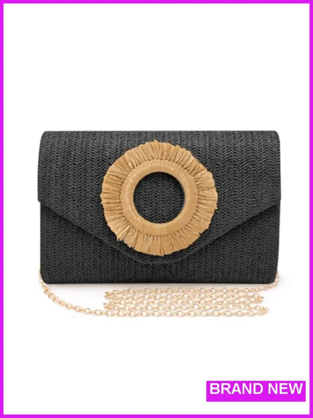 Woven Straw Clutch Purse with Detachable Chain Crossbody Shoulder Bag for Women