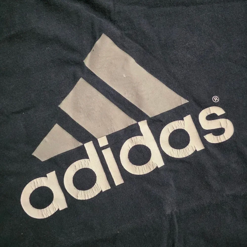 Vintage Adidas Graphic T-Shirt Black Size Small Y2K Sportswear Logo Tee Cotton
