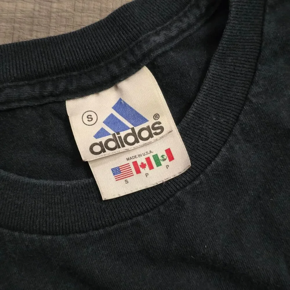 Vintage Adidas Graphic T-Shirt Black Size Small Y2K Sportswear Logo Tee Cotton