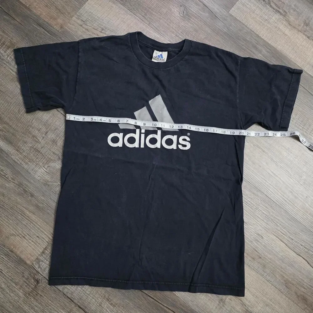 Vintage Adidas Graphic T-Shirt Black Size Small Y2K Sportswear Logo Tee Cotton