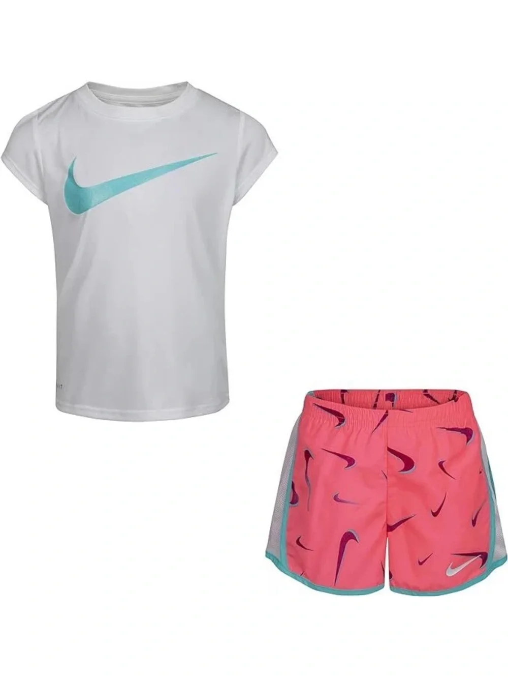 Nike White Tee and Pink Printed Shorts Kids Matching Set