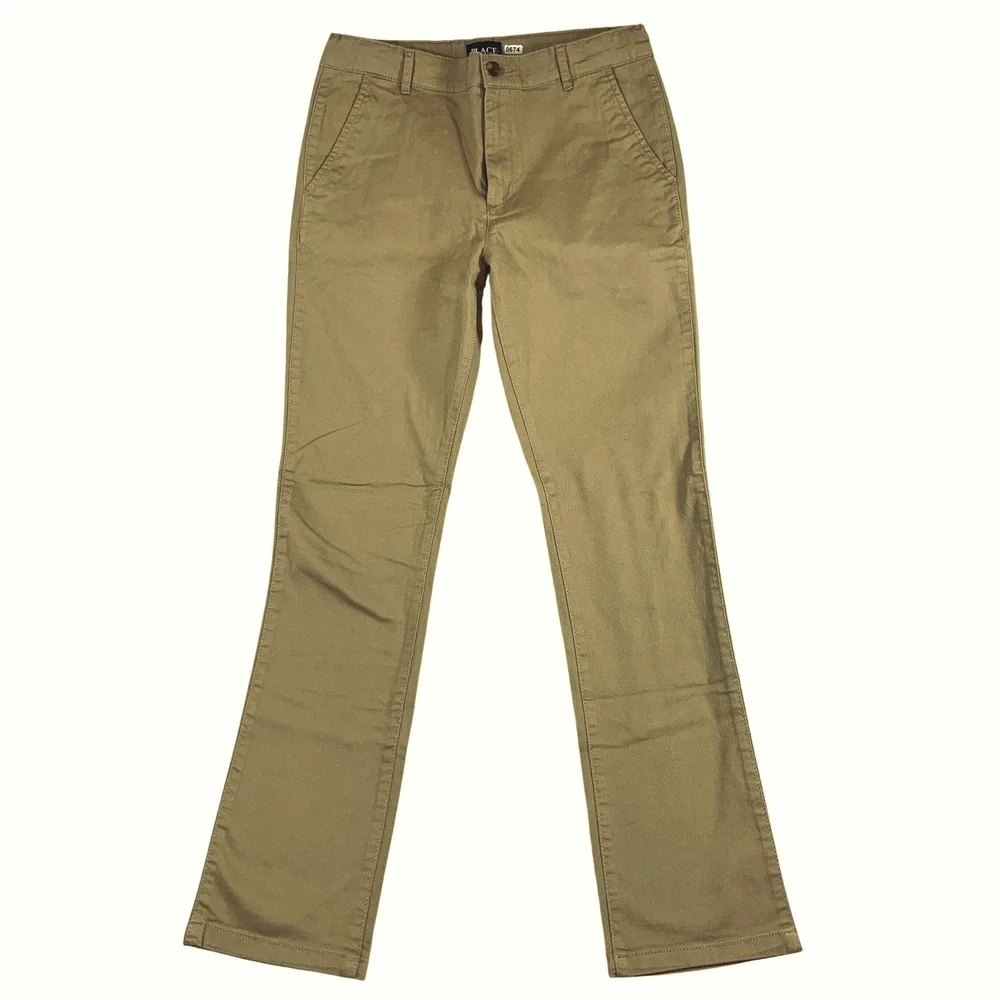 2-Pack The Children's Place Chino Pants BIG BOY Uniform 16 Tan Khaki Adjustable
