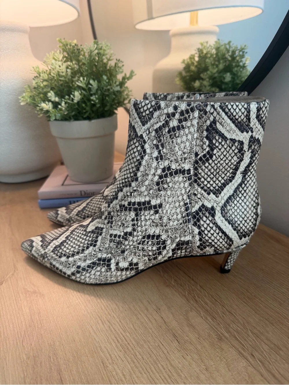 Marc Fisher Itzia Snake-Print Pointed Kitten Heel Ankle Boot
