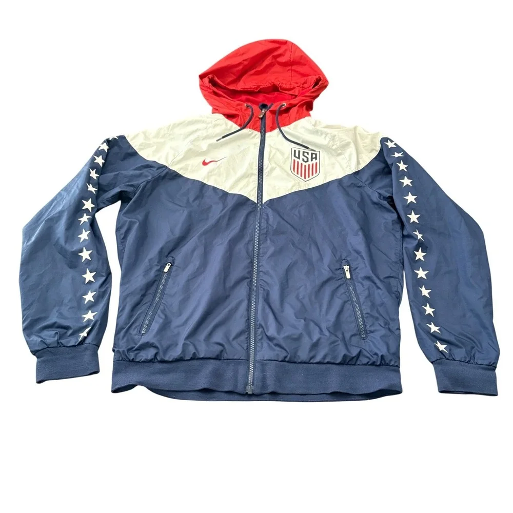 Men's Nike USA Soccer Windrunner Jacket Red White Blue Stars Full Zip Size M