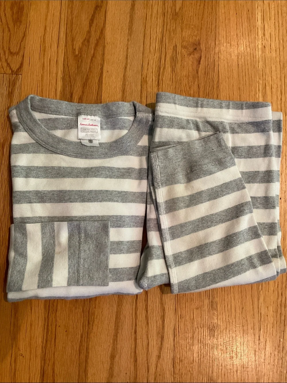 Hanna Andersson: Sleepwear - Long John Pajama Set - Gray/White Stripe - Boy’s14
