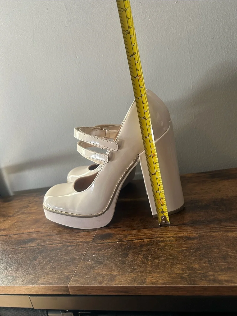 Steve Madden Cream Patent Double-Strap Platform Pumps