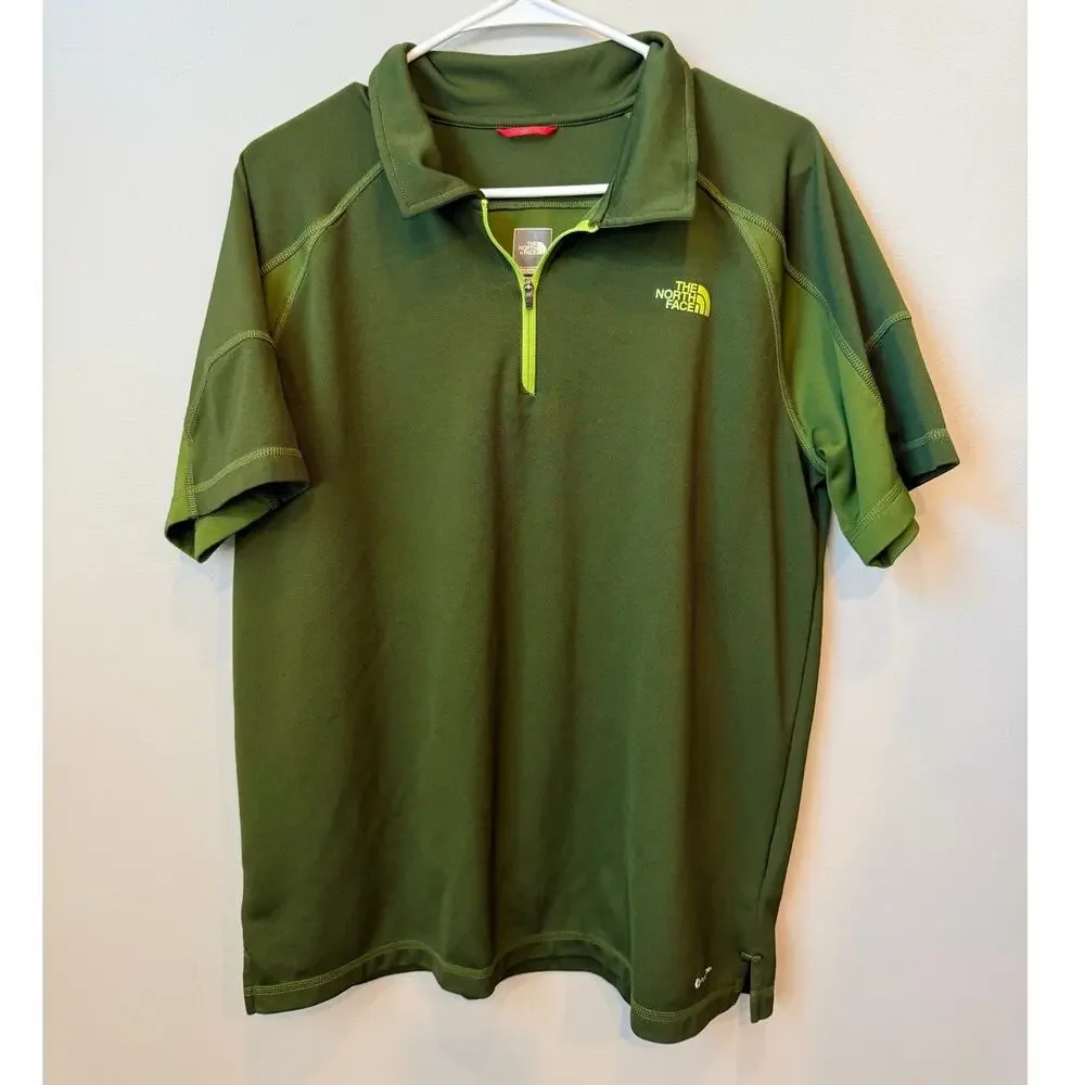 The North Face Short Sleeve Quarter Zip Polo Shirt Olive Green Men's Size Large