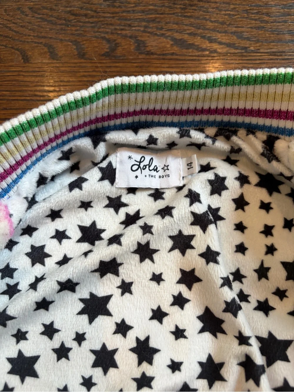 Lola + The Boys Cream Smiley Fleece Bomber Jacket with Multicolor Faces