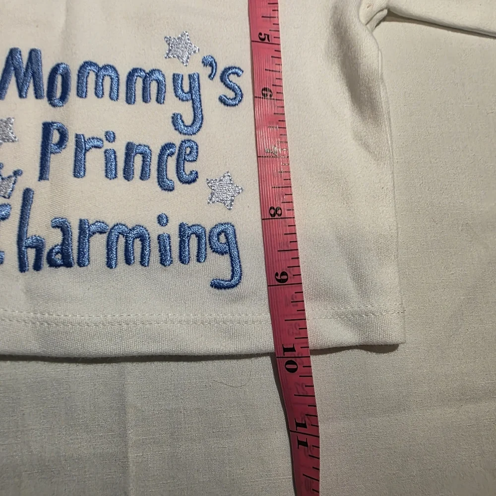 Embroidered White and Blue Baby Shirt Mommy's Prince Charming NWOT