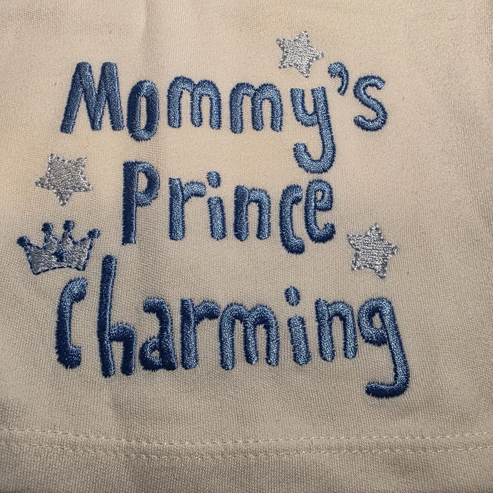 Embroidered White and Blue Baby Shirt Mommy's Prince Charming NWOT