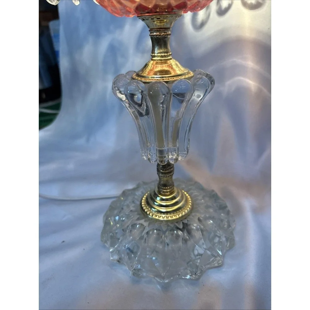 Vintage Michelotti Iridescent Cranberry Pink Glass Boudoir Table Lamp