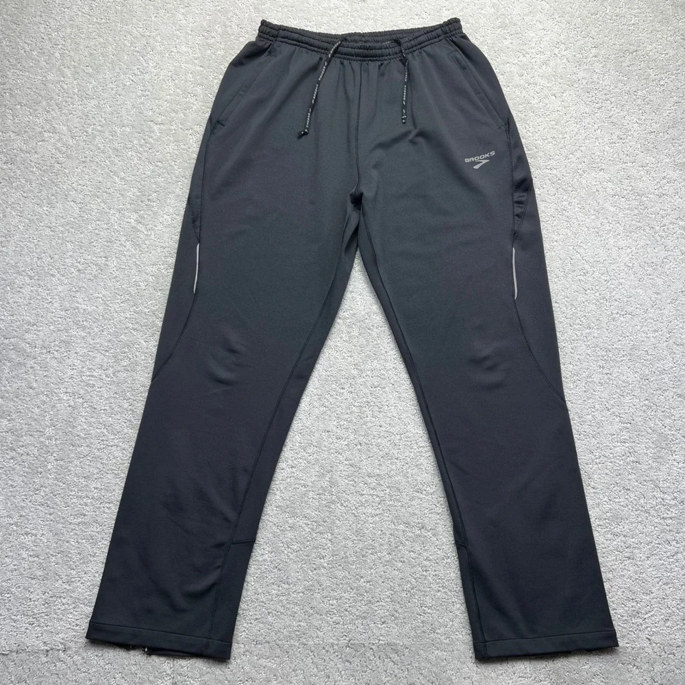 Brooks Track Pants Mens Large Black Athletic Running Active Ankle Zip Pockets
