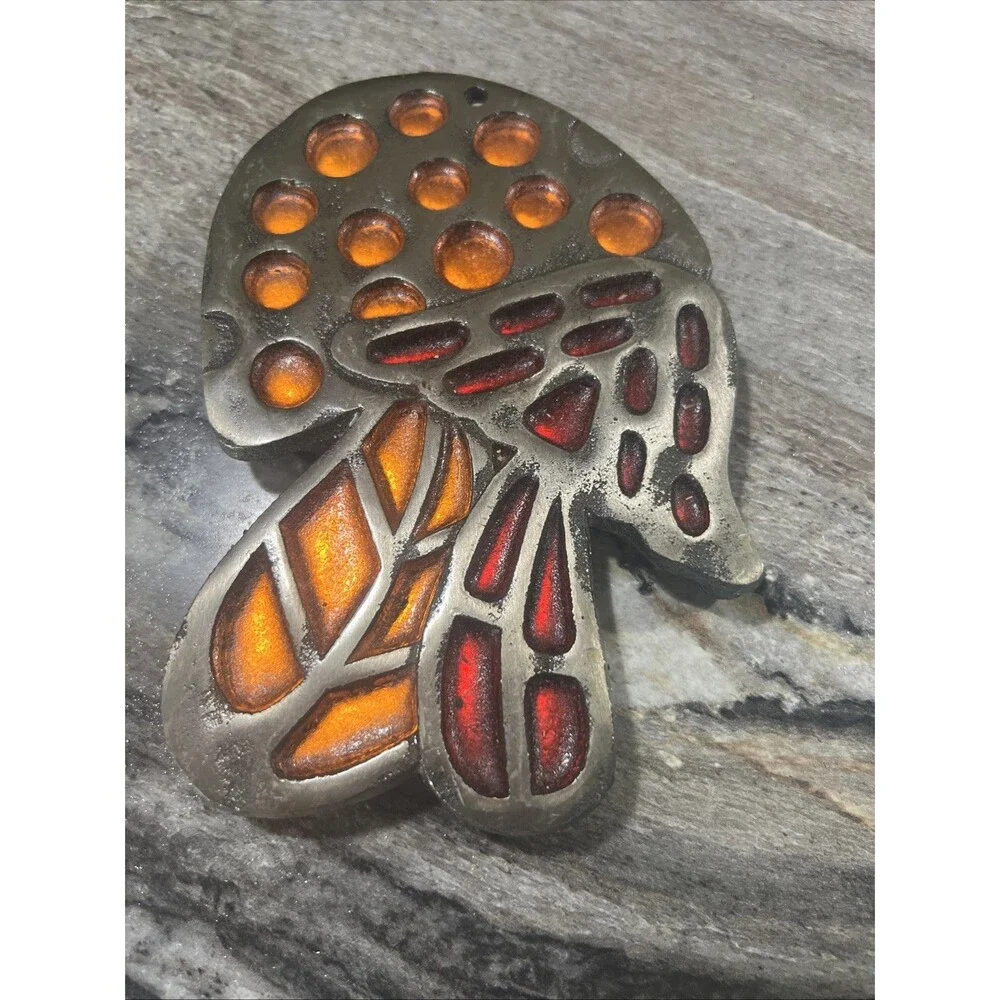 Vintage Counterpoint Groovy Mushroom Orange Red Foil Trivet Hot Plate Japan