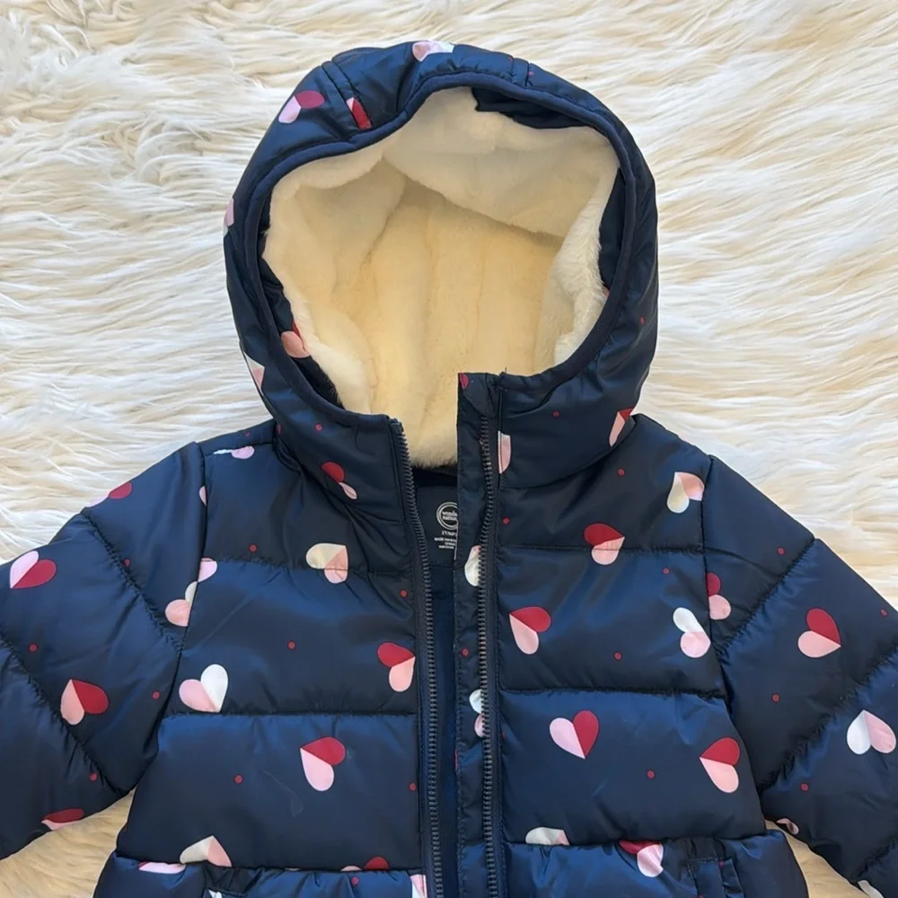 Toddler puffer jacket 2T blue with hearts